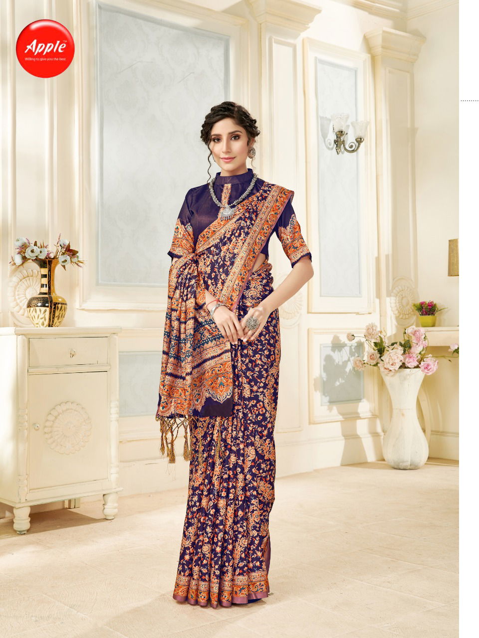 Apple Kashmiri Premium 5 Designer Latest Fancy Festive Wear Digital Printed Pashmina Silk Saree Collection
